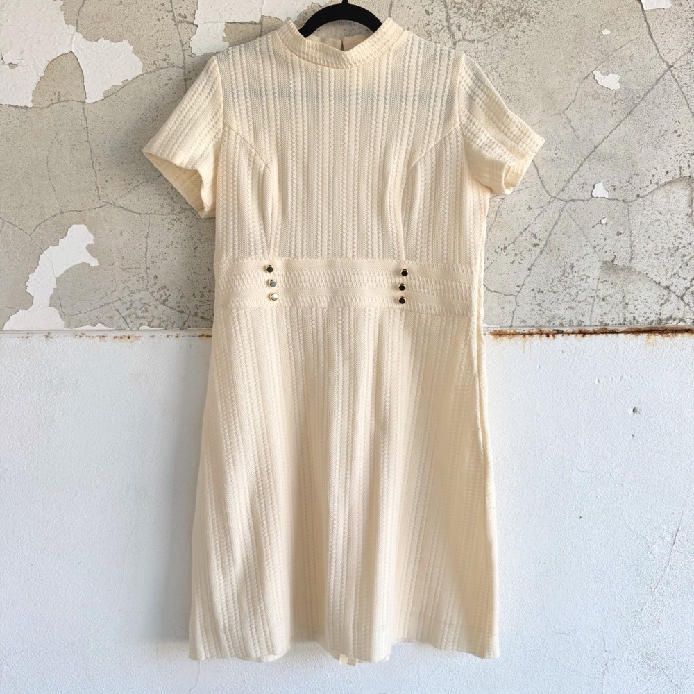 Vintage 60s Parkshire Dress Short Sleeve Mock Neck Textured Knit Mod Shift M